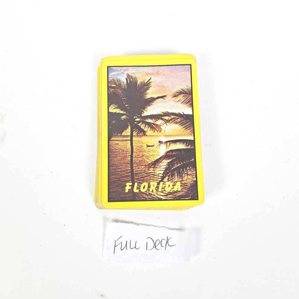 Vintage Florida Souvenir Playing Cards Full Deck Palm Tree Sunset Yellow Retro